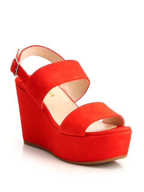 prada scalloped sandals red|Prada platform wedge sandals.